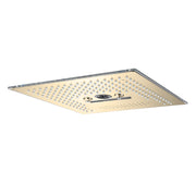 Flushed Mounted Brushed Gold 16'' x 16'' Shower Head: Featuring 64 LED Lights, Music, Rainfall, Waterfall, Mist, 360 Degrees Rotation, and Hydro Jet Technology