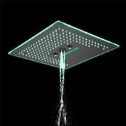 Flushed Mounted Matte Black 16'' x 16'' Shower Head: Featuring 64 LED Lights, Music, Rainfall, Waterfall, Mist, 360 Degrees Rotation, and Hydro Jet Technology