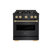 ZLINE 30" Dual Fuel Range, Gas Cooktop, Electric Convection Oven Black Stainless Steel, Champagne Bronze CDRBZ-30-CB