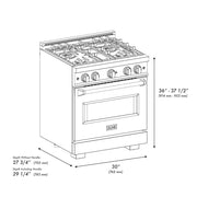 ZLINE 30" Dual Fuel Range, Gas Cooktop, Electric Convection Oven Black Stainless Steel, Champagne Bronze CDRBZ-30-CB