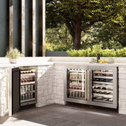 ZLINE 24" Touchstone 151 Can Beverage Fridge DuraSnow® Stainless Steel Glass Door Polished Gold Handle RBSOZ-SN-24-G