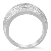 .925 Sterling Silver 1.0 Cttw Baguette-Cut Diamond 6-Row Channel Set Domed Tapered Cocktail Fashion Ring (H-I Color, I2-I3 Clarity) - Size 6-1/2