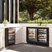 ZLINE 24" Touchstone Dual Zone 44 Bottle Wine Cooler Black Matte Glass Door Polished Gold Handle RWDOZ-BLM-24-G