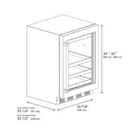 ZLINE 24" Touchstone 151 Can Beverage Fridge Black Stainless Steel Glass Door Gold Handle RBSOZ-BS-24-G