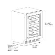 ZLINE 24" Touchstone Dual Zone 44 Bottle Wine Cooler DuraSnow® Stainless Steel Glass Door Polished Gold Handle RWDOZ-SN-24-G