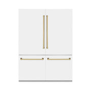 ZLINE 60" Autograph Edition French Door Refrigerator, Internal Water, Ice Dispenser, White Matte, Champagne Bronze Accents RBIVZ-WM-60-CB