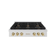 ZLINE 36" Paramount Gas Rangetop DuraSnow® Stainless Steel Champagne Bronze SRTSZ-36-CB