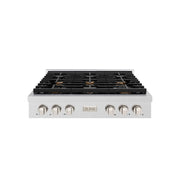 ZLINE 36" Paramount Gas Rangetop DuraSnow® Stainless Steel Brass Burners SRTS-BR-36