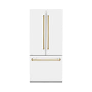 ZLINE Autograph Edition French Door Refrigerator, Internal Water, Ice Dispenser, White Matte, Champagne Bronze Accents RBIVZ-WM