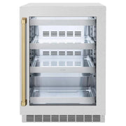 ZLINE 24" Touchstone 151 Can Beverage Fridge DuraSnow® Stainless Steel Glass Door And Champagne Bronze Handle RBSOZ-SN-24-CB