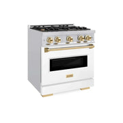 ZLINE 30" Dual Fuel Range, Gas Cooktop, Electric Convection Oven Stainless Steel, White Matte Polished Gold CDRZ-WM-30-G