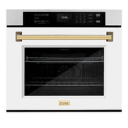 ZLINE 30" Autograph Edition Professional True Convection Single Wall Oven, Air Fry, Self Clean, White Matte, Gold WASZ-WM-30-G