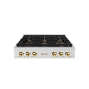 ZLINE 36" Paramount Gas Rangetop DuraSnow® Stainless Steel Polished Gold SRTSZ-36-G