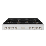 ZLINE 48" Paramount Gas Rangetop DuraSnow® Stainless Steel Brass Burners SRTS-BR-48