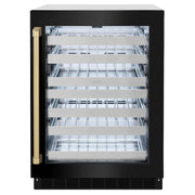 ZLINE 24" Touchstone Dual Zone 44 Bottle Wine Cooler Black Stainless Steel Glass Door Champagne Bronze Handle  RWDOZ-BS-24-CB