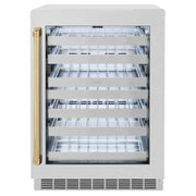 ZLINE 24" Touchstone Dual Zone 44 Bottle Wine Cooler DuraSnow® Stainless Steel Glass Door Polished Gold Handle RWDOZ-SN-24-G