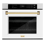 ZLINE 30"Professional True Convection Single Wall Oven, Air Fry, Self Clean, DuraSnow® White Matte, Gold WASSZ-WM-30-G