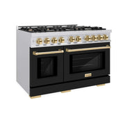 ZLINE 48" Select Dual Fuel Range Gas Cooktop Electric Convection Oven Stainless Steel Black Matte Doors Gold HDRZ-BLM-48-G