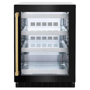 ZLINE 24" Touchstone 151 Can Beverage Fridge Black Stainless Steel Glass Door Gold Handle RBSOZ-BS-24-G