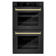 ZLINE 30"Professional True Convection Double Wall Oven, Air Fry, Self Clean Black Stainless Steel, Gold WADBZ-30-G