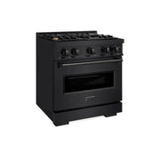 ZLINE 30" Dual Fuel Range, Gas Cooktop, Electric Convection Oven Black Stainless Steel Brass Burners, CDRB-BR-30