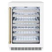 ZLINE 24" Touchstone Dual Zone 44 Bottle Wine Cooler White Matte Glass Door Champagne Bronze Handle RWDOZ-WM-24-CB