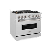ZLINE 36" Dual Fuel Range, Gas Cooktop, Electric Convection Oven DuraSnow® Stainless Steel, Brass Burners CDRS-BR-36