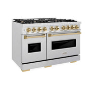 ZLINE 48" Dual Fuel Range, Gas Cooktop, Electric Convection Oven DuraSnow® Stainless Steel, Gold CDRSZ-48-G