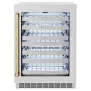 ZLINE 24" Touchstone Dual Zone 44 Bottle Wine Cooler DuraSnow® Stainless Steel Glass Door Champagne Bronze Handle RWDOZ-SN-24-CB