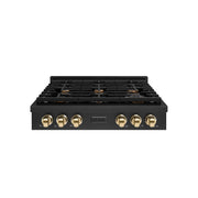 ZLINE 30" Paramount Gas Rangetop Black Stainless Steel Polished Gold SRTBZ-30-G
