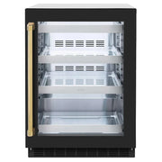 ZLINE 24" Touchstone 151 Can Beverage Fridge Black Matte Glass Door Gold RBSOZ-BLM-24-G