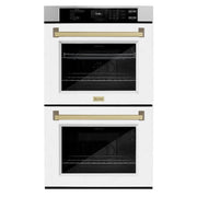 ZLINE 30"Professional True Convection Double Wall Oven, Air Fry, Self Clean, White Matte, Champagne Bronze WADZ-WM-30-CB