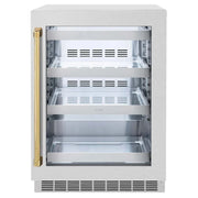 ZLINE 24" Touchstone 151 Can Beverage Fridge DuraSnow® Stainless Steel Glass Door Polished Gold Handle RBSOZ-SN-24-G