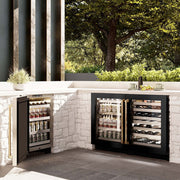 ZLINE 24" Touchstone Dual Zone 44 Bottle Wine Cooler Black Stainless Steel Glass Door Polished Gold Handle  RWDOZ-BS-24-G