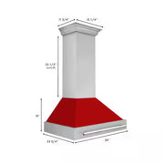 ZLINE 36" Autograph Stainless Red Gloss Wall Range Hood 8654STX-RG-36