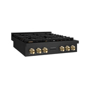 ZLINE 30" Paramount Gas Rangetop Black Stainless Steel Polished Gold SRTBZ-30-G