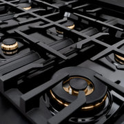 ZLINE 36" Dual Fuel Range, Gas Cooktop, Electric Convection Oven Black Stainless Steel, Champagne Bronze CDRBZ-36-CB