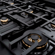 ZLINE 48" Dual Fuel Range, Gas Cooktop, Electric Convection Oven Black Stainless Steel, Gold CDRBZ-48-G