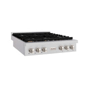 ZLINE 36" Paramount Gas Rangetop DuraSnow® Stainless Steel Brass Burners SRTS-BR-36