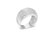 .925 Sterling Silver 1.0 Cttw Baguette-Cut Diamond 6-Row Channel Set Domed Tapered Cocktail Fashion Ring (H-I Color, I2-I3 Clarity) - Size 6-1/2