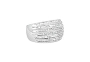 .925 Sterling Silver 1.0 Cttw Baguette-Cut Diamond 6-Row Channel Set Domed Tapered Cocktail Fashion Ring (H-I Color, I2-I3 Clarity) - Size 6-1/2