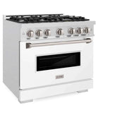 ZLINE 36"Classic Gas Range, Convection Gas Oven, DuraSnow® Stainless Steel, White Matte Door CGRS-WM-36