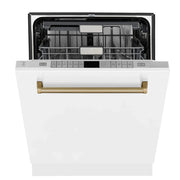 ZLINE Autograph 24" Dishwasher, White Door, Bronze DWMTZ-WM-24-CB