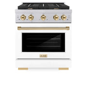 ZLINE 30"Paramount Dual Fuel Range DuraSnow® White Matte, Gold SDRSZ-WM-30-G