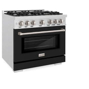 ZLINE 36" Select Gas Range Convection Gas Oven DuraSnow® Stainless Steel Black Matte Door HGRS-BLM-36