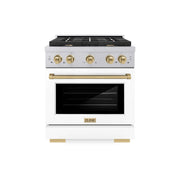 ZLINE 30"Paramount Dual Fuel Range DuraSnow® White Matte, Champagne Bronze SDRSZ-WM-30-CB