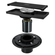 8 Inch Shower Linear Matte black Drain Rectangular Floor Drain with Accessories Square Hole Pattern Cover Grate Removable Matte Black Brass