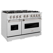 ZLINE 48" Dual Fuel Range, Gas Cooktop, Electric Convection Oven DuraSnow® Stainless Steel, Brass Burners CDRS-BR-48