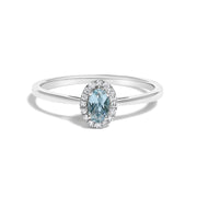10K White Gold 5X3MM Oval Purple Amethyst and Diamond Accent Halo Ring (I-J Color, I1-I2 Clarity) - Ring Size 6.5