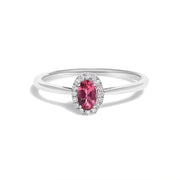10K White Gold 5X3MM Oval Purple Amethyst and Diamond Accent Halo Ring (I-J Color, I1-I2 Clarity) - Ring Size 6.5